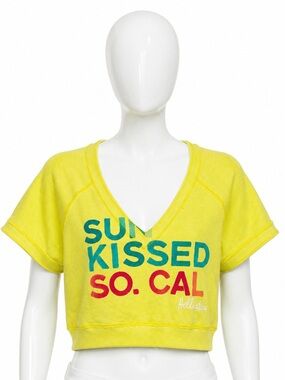 Hollister Sun Kissed So Cal Cropped Short Sleeve Shirt Neon Yellow Medium